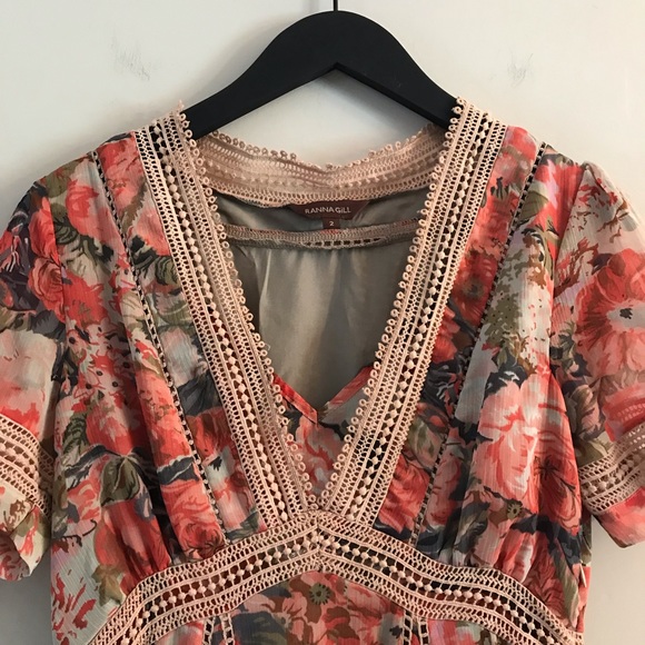 Ranna Gill Anthropologie | Rose Bouquet Floral Lace Dress | Sz 2 - Picture 12 of 13